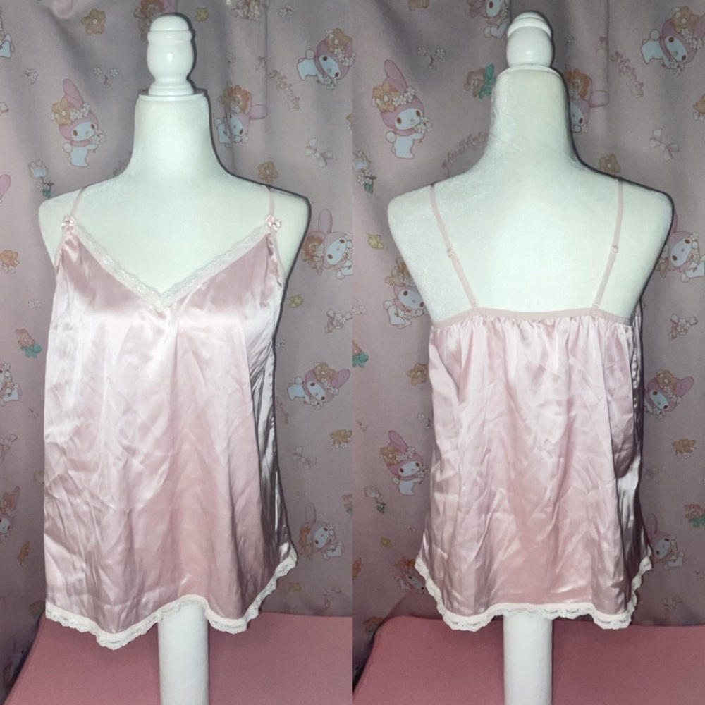 Ekouaer Pink Cami with Lace and Bow Details